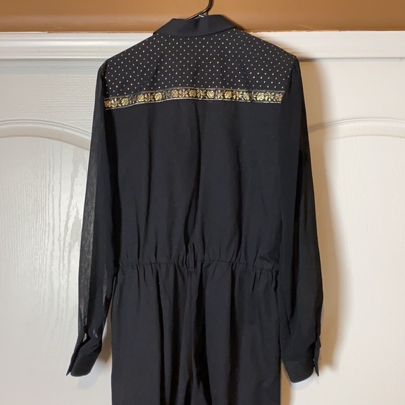 80s VINTAGE BLACK & GOLD JUMPSUIT LONG SLEEVE ONESIE ONE PIECE - Picture 5 of 5